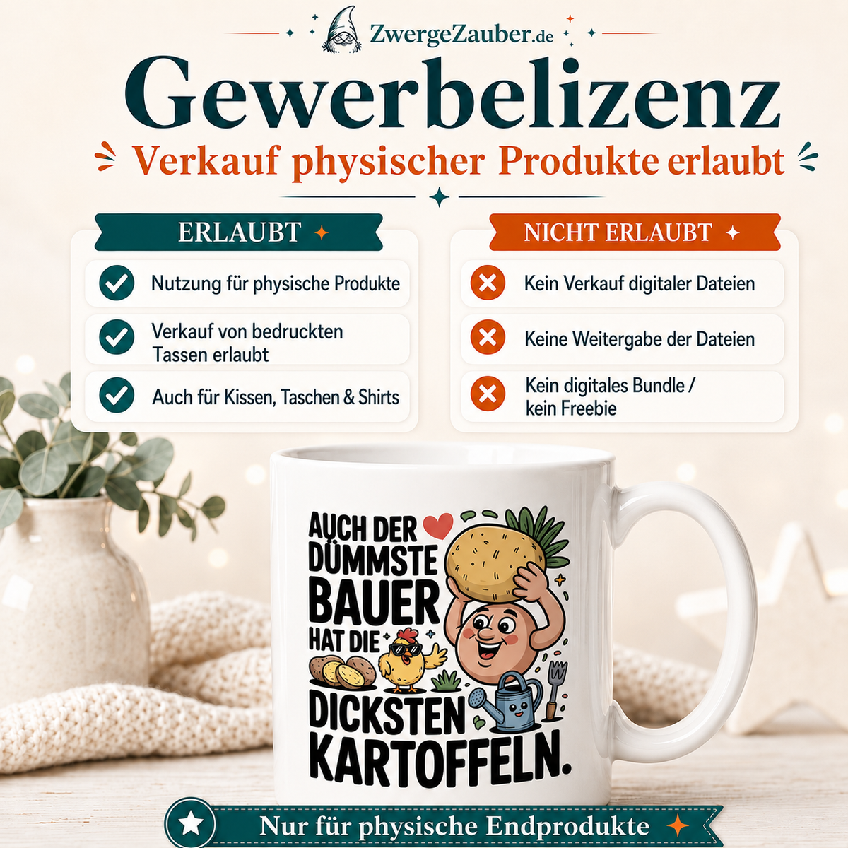 ZwergeZauber Tassendesign Auch der dümmste Bauer hat die dicksten Kartoffeln – Verkaufsbild 4