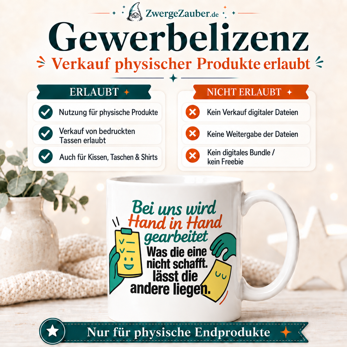 ZwergeZauber Tassendesign Bei uns wird Hand in Hand gearbeitet – Verkaufsbild 4