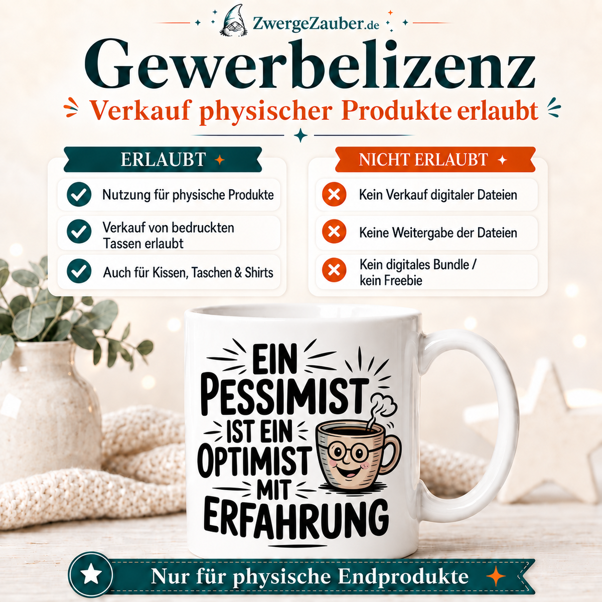 ZwergeZauber Tassendesign Ein Pessimist ist ein Optimist mit Erfahrung – Verkaufsbild 4