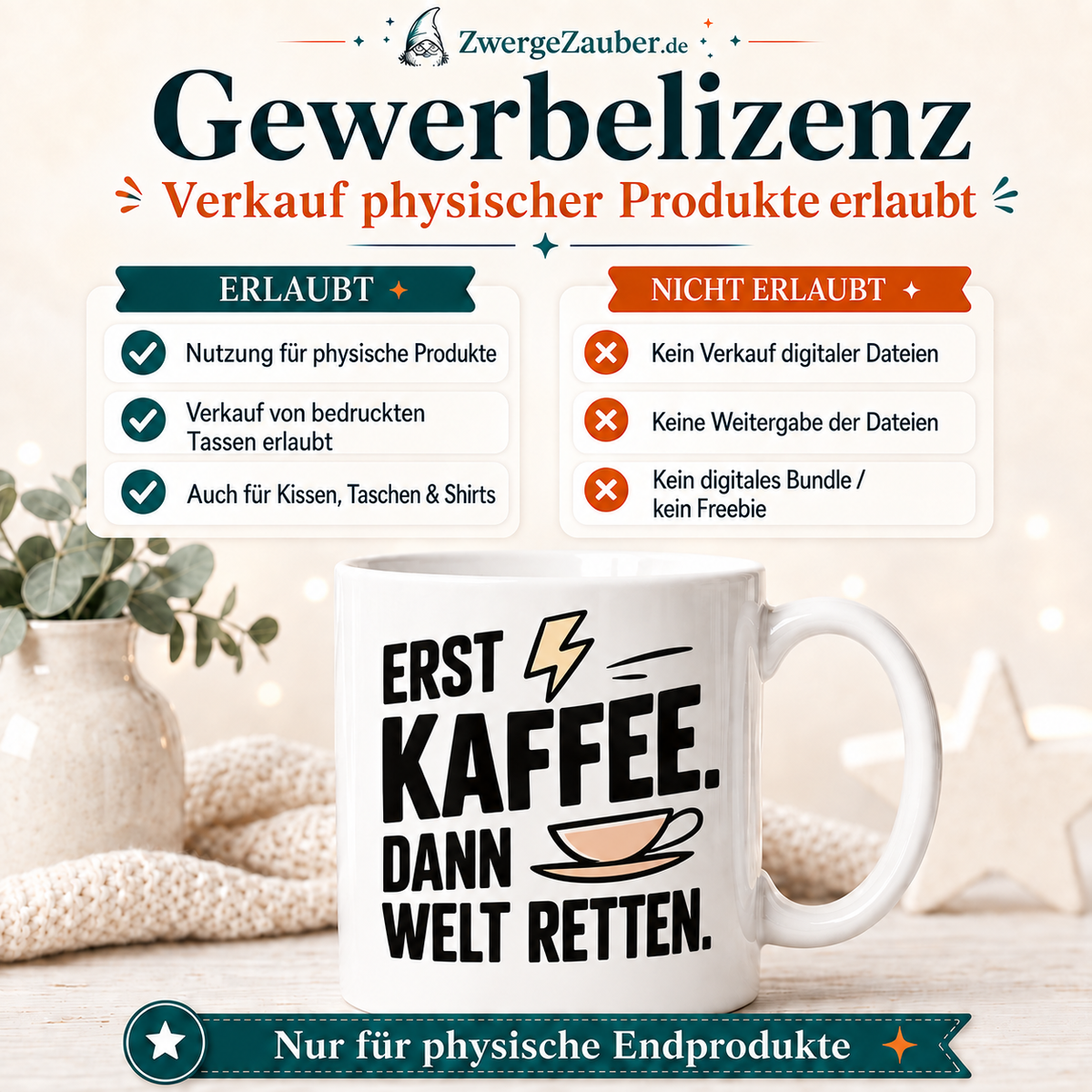 ZwergeZauber Tassendesign Erst Kaffee dann Welt retten – Verkaufsbild 4
