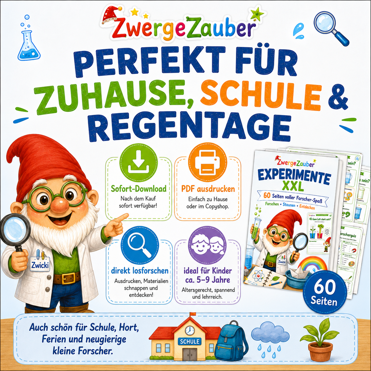 Experimente für Kinder als kreative Beschäftigung für Regentage, Ferien und Zuhause – PDF zum Ausdrucken