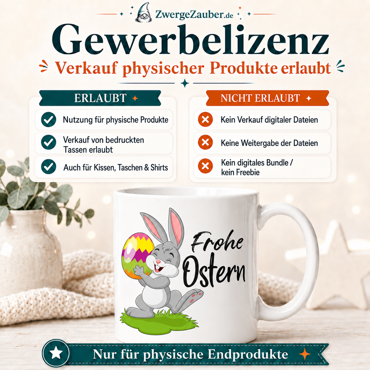 Gewerbelizenz für das Frohe Ostern Osterhasen Tassendesign