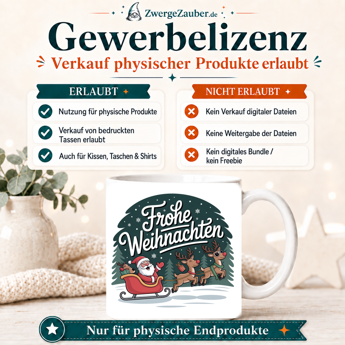 ZwergeZauber Tassendesign Frohe Weihnachten Weihnachtsmann mit Rentierschlitten – Verkaufsbild 4
