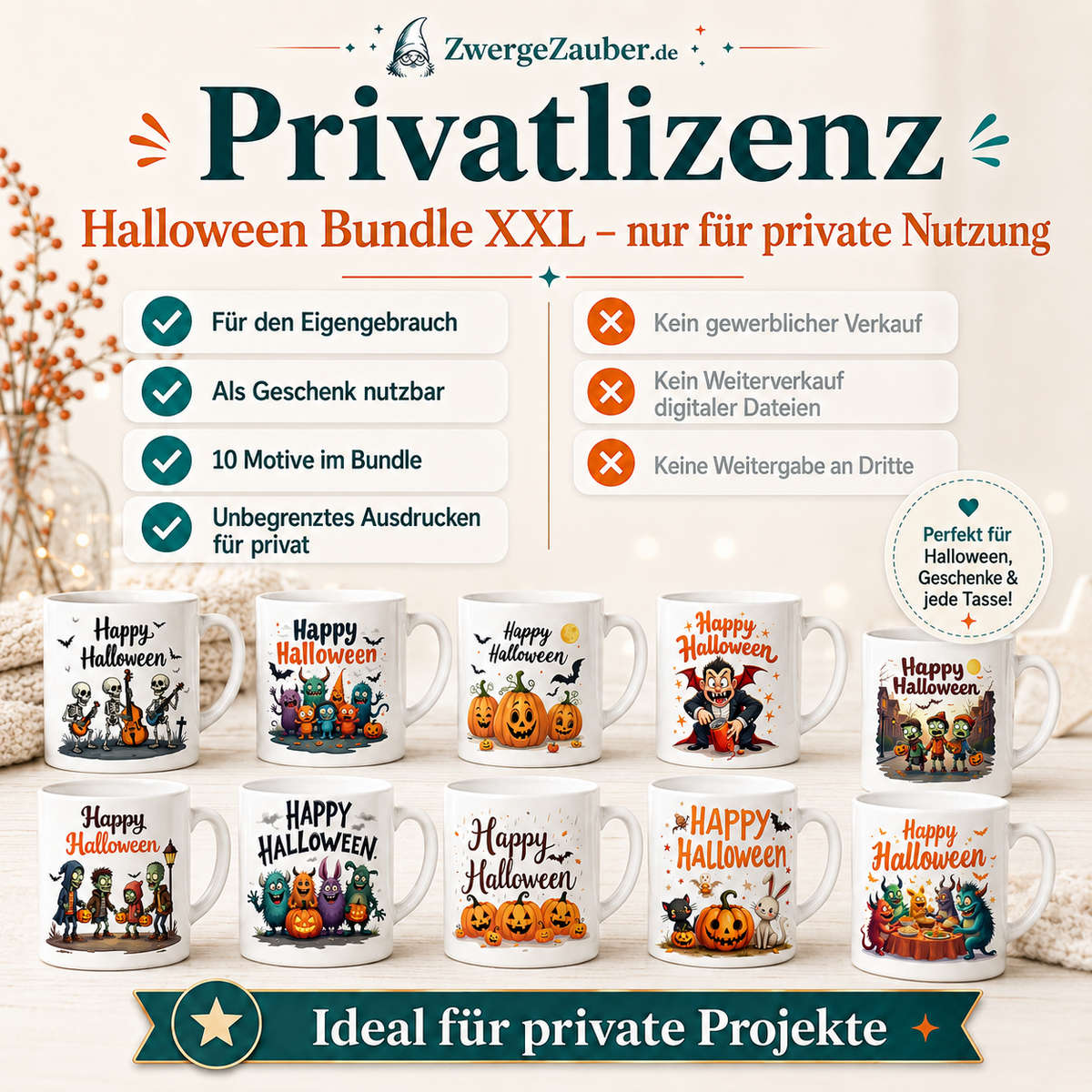 ZwergeZauber Tassendesign Halloween Bundle XXL – 10 Tassendesigns als Digital Download – Verkaufsbild 3
