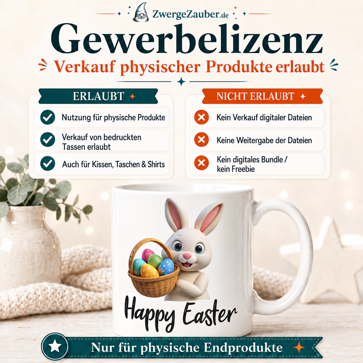 Gewerbelizenz für das Happy Easter Osterhase mit Eierkorb Tassendesign
