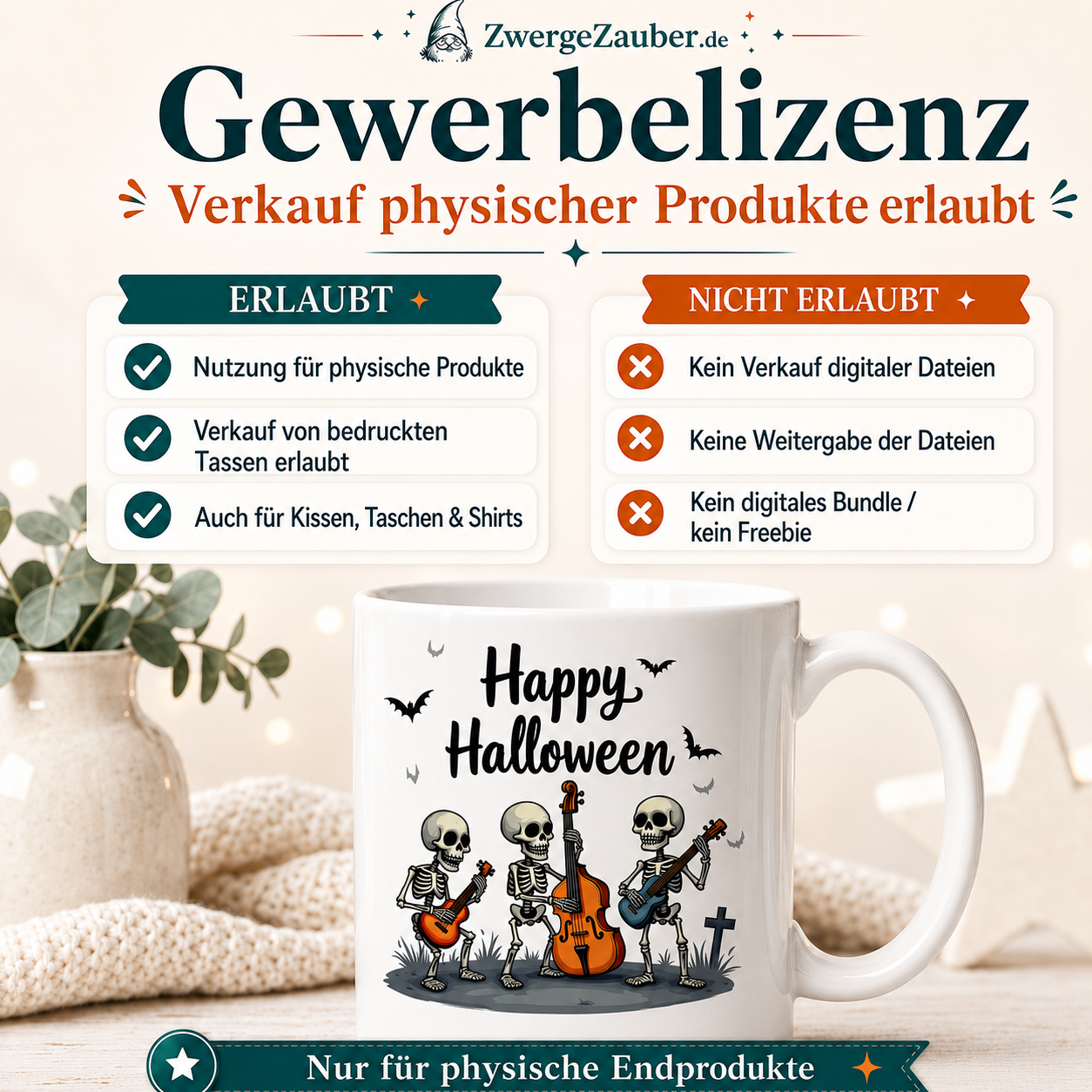 ZwergeZauber Tassendesign Happy Halloween – Skelett-Band – Verkaufsbild 4