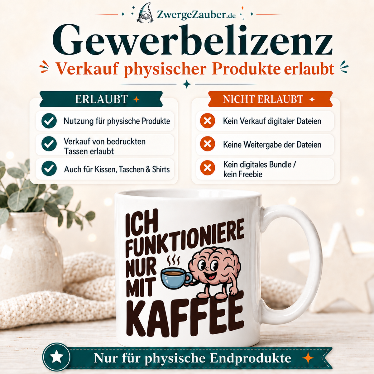 ZwergeZauber Tassendesign Ich funktioniere nur mit Kaffee – Verkaufsbild 4