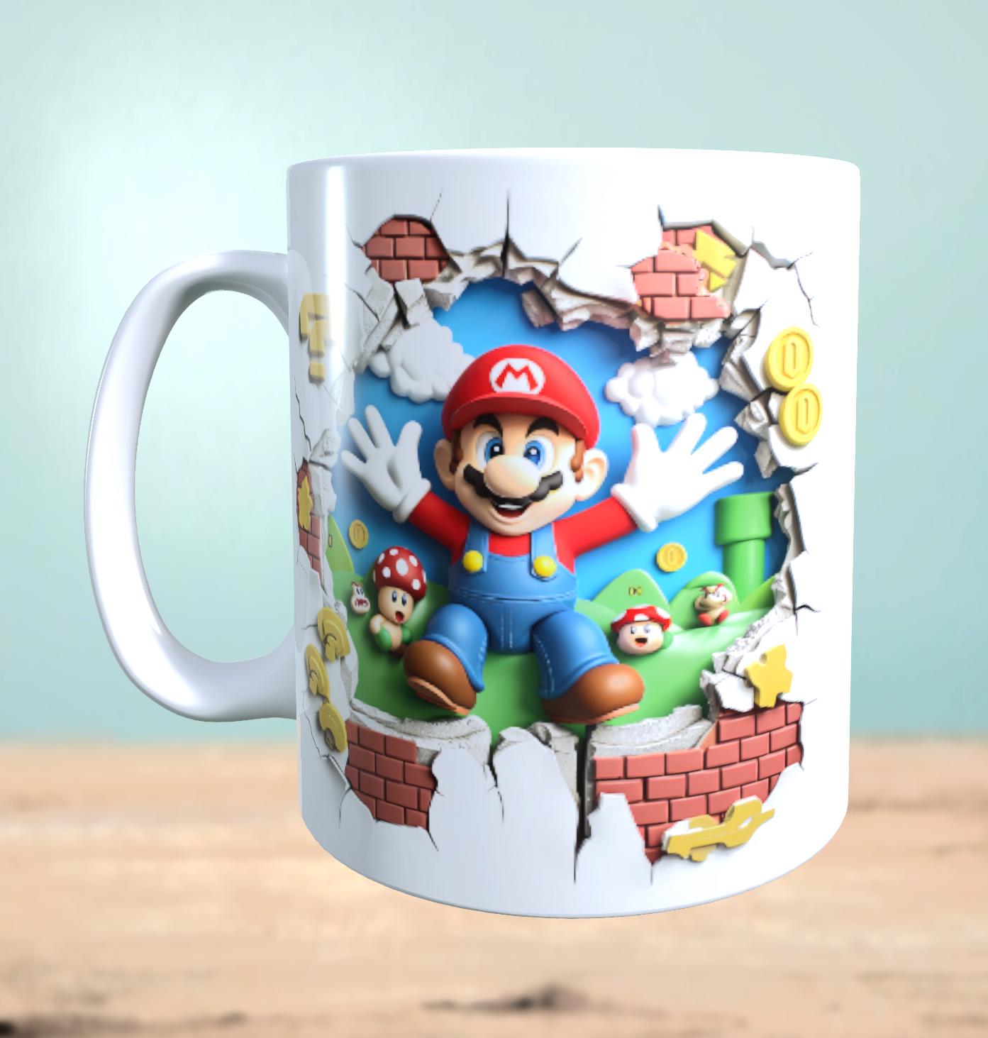 Tasse mit 3D-Effekt Super Mario Motiv 1 Sublimationsaufdruck, Tassengröße 11oz (330 ml), schönes Motiv, versch. Farben auswählbar