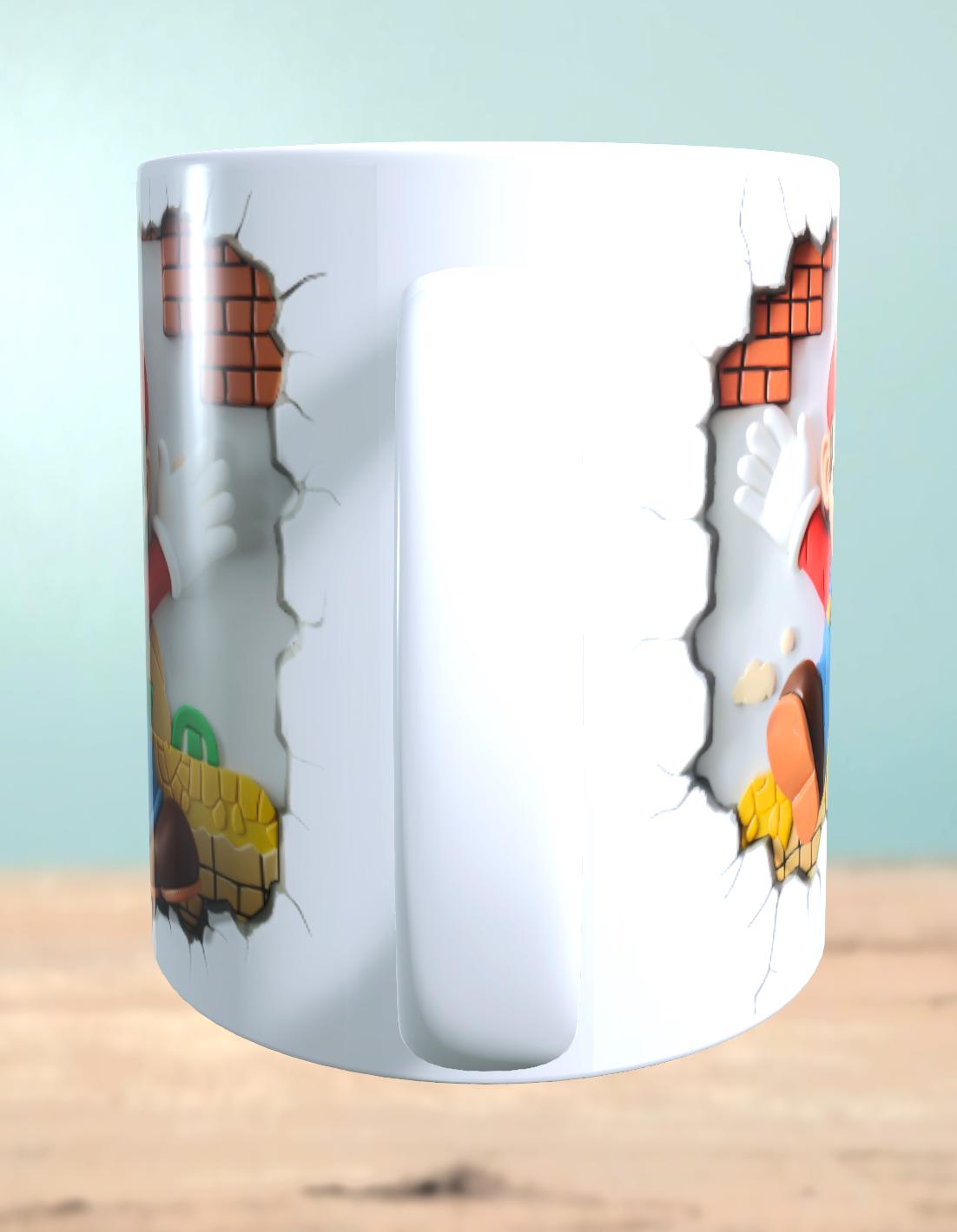 Tasse mit 3D-Effekt Super Mario Motiv 2 Sublimationsaufdruck, Tassengröße 11oz (330 ml), schönes Motiv, versch. Farben auswählbar