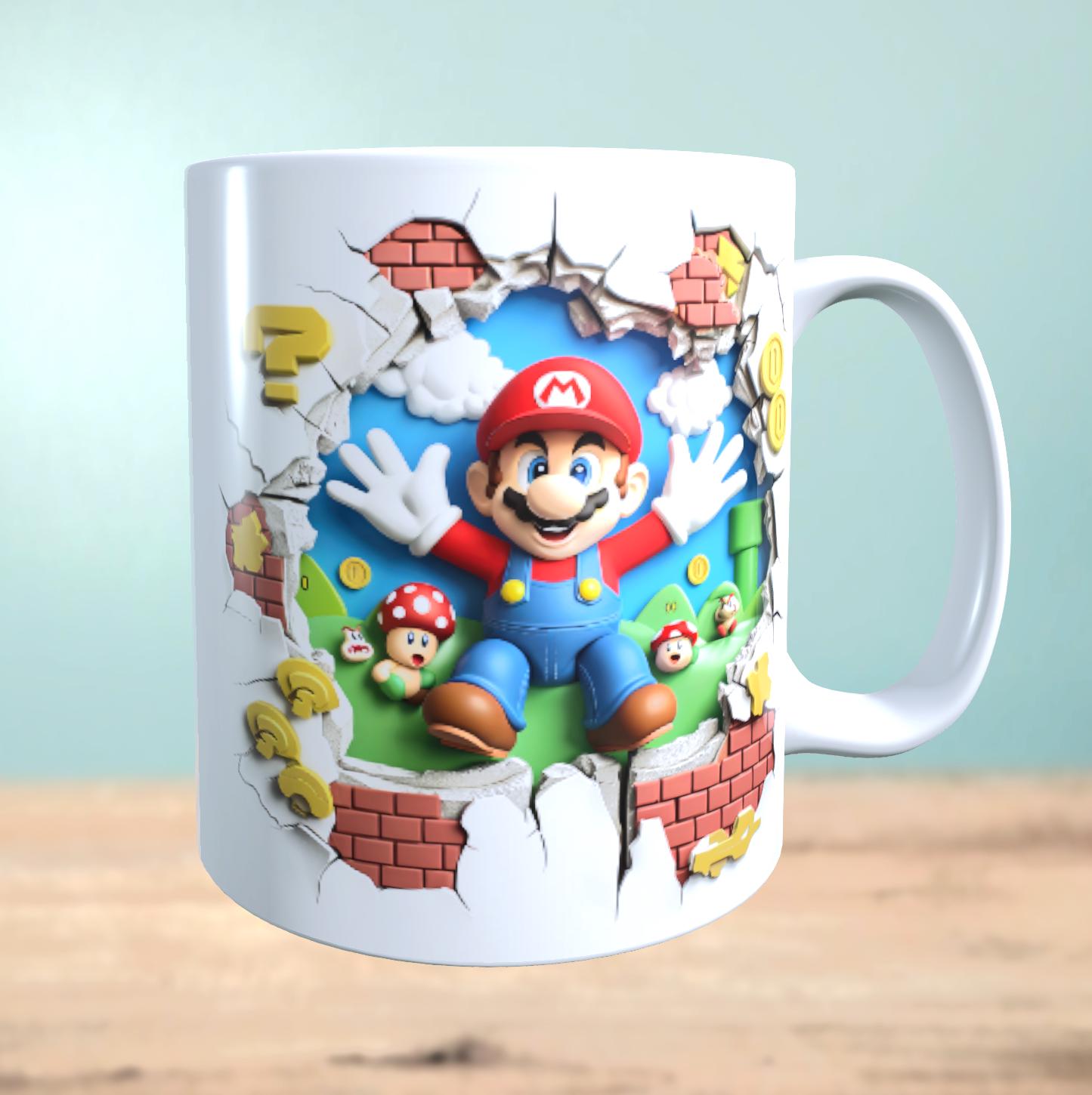 Tasse mit 3D-Effekt Super Mario Motiv 1 Sublimationsaufdruck, Tassengröße 11oz (330 ml), schönes Motiv, versch. Farben auswählbar