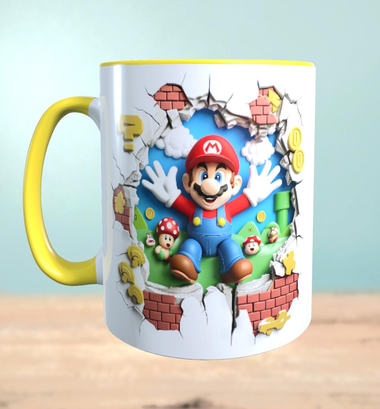 Tasse mit 3D-Effekt Super Mario Motiv 1 Sublimationsaufdruck, Tassengröße 11oz (330 ml), schönes Motiv, versch. Farben auswählbar