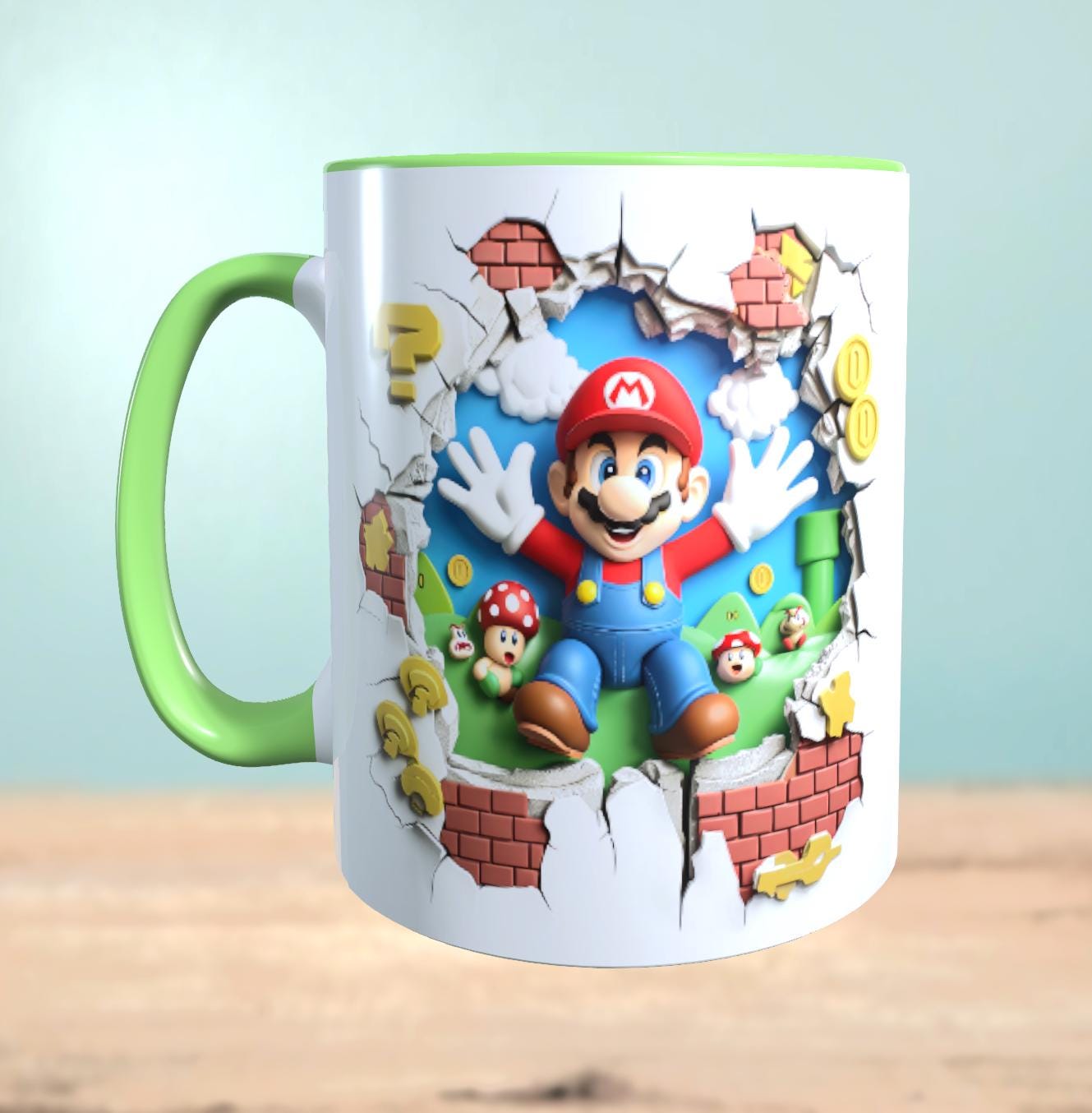 Tasse mit 3D-Effekt Super Mario Motiv 1 Sublimationsaufdruck, Tassengröße 11oz (330 ml), schönes Motiv, versch. Farben auswählbar