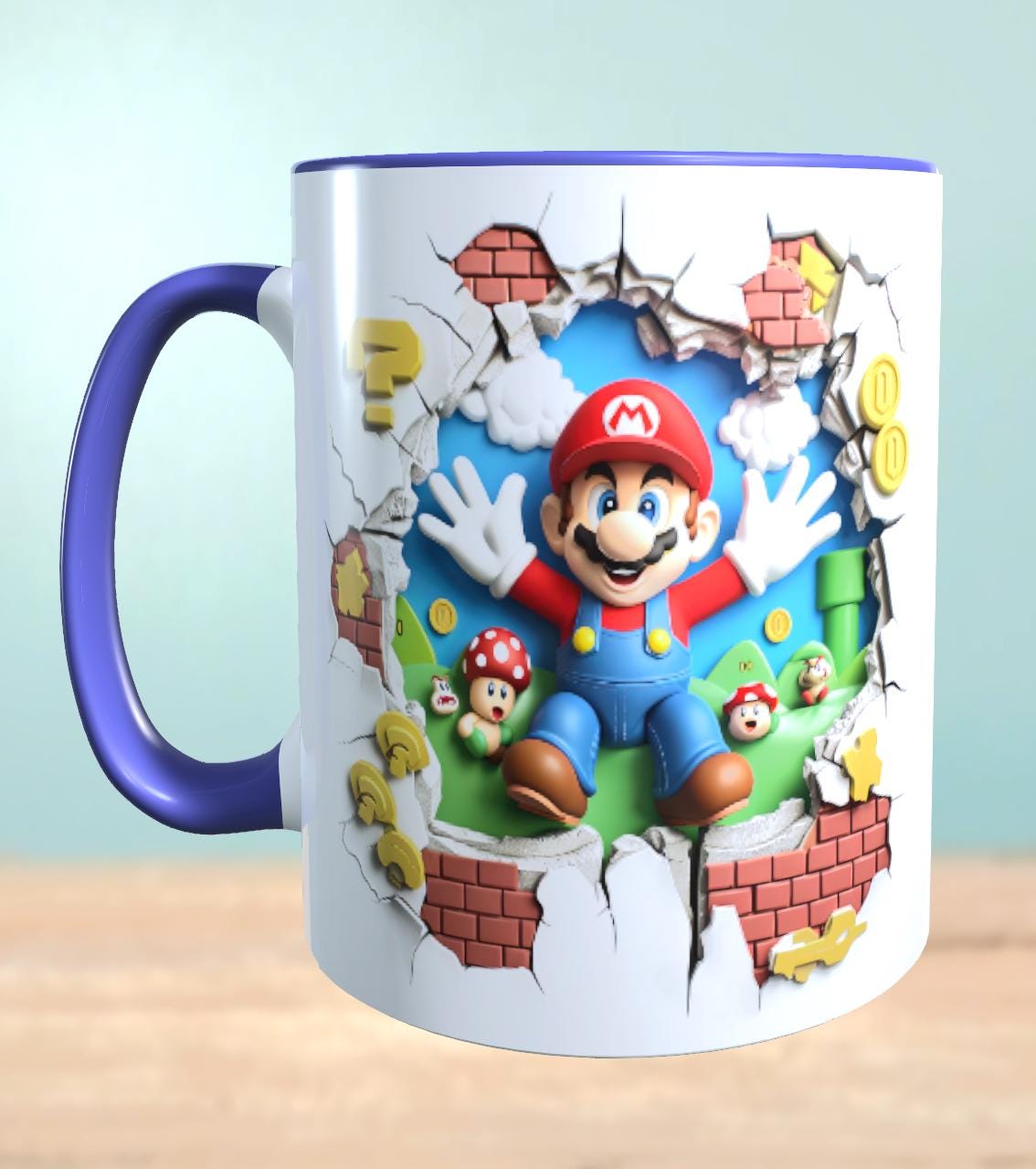 Tasse mit 3D-Effekt Super Mario Motiv 1 Sublimationsaufdruck, Tassengröße 11oz (330 ml), schönes Motiv, versch. Farben auswählbar