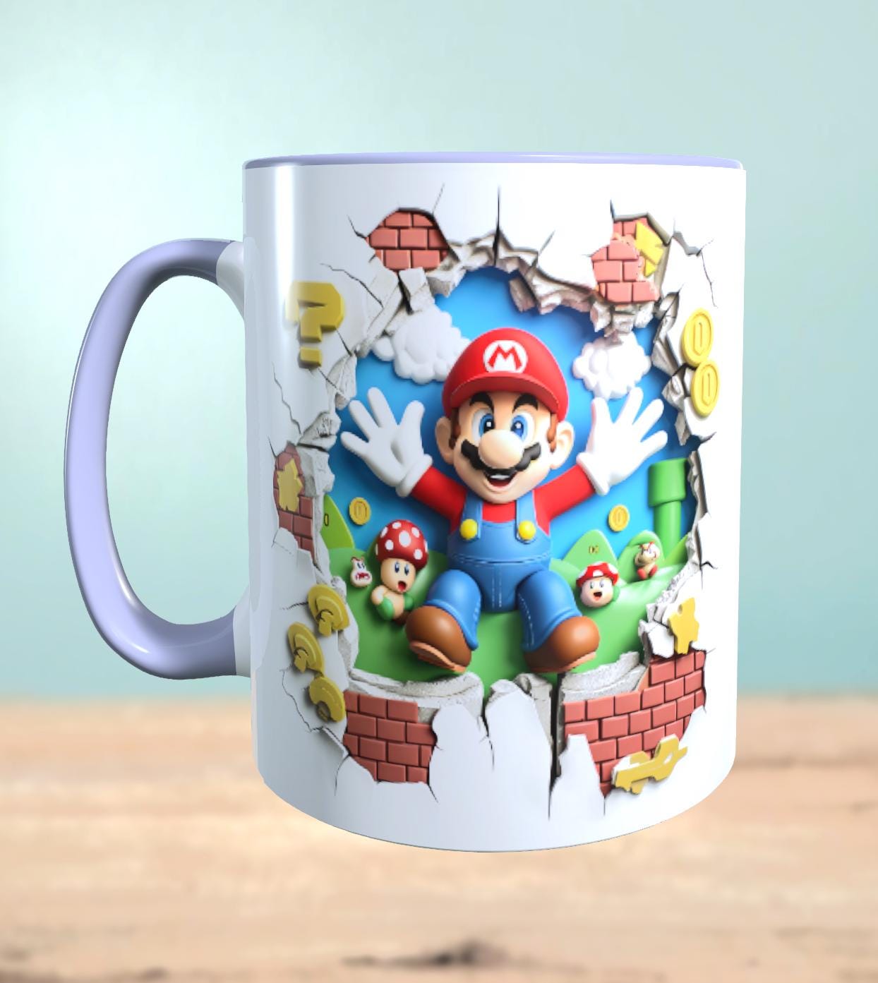 Tasse mit 3D-Effekt Super Mario Motiv 1 Sublimationsaufdruck, Tassengröße 11oz (330 ml), schönes Motiv, versch. Farben auswählbar