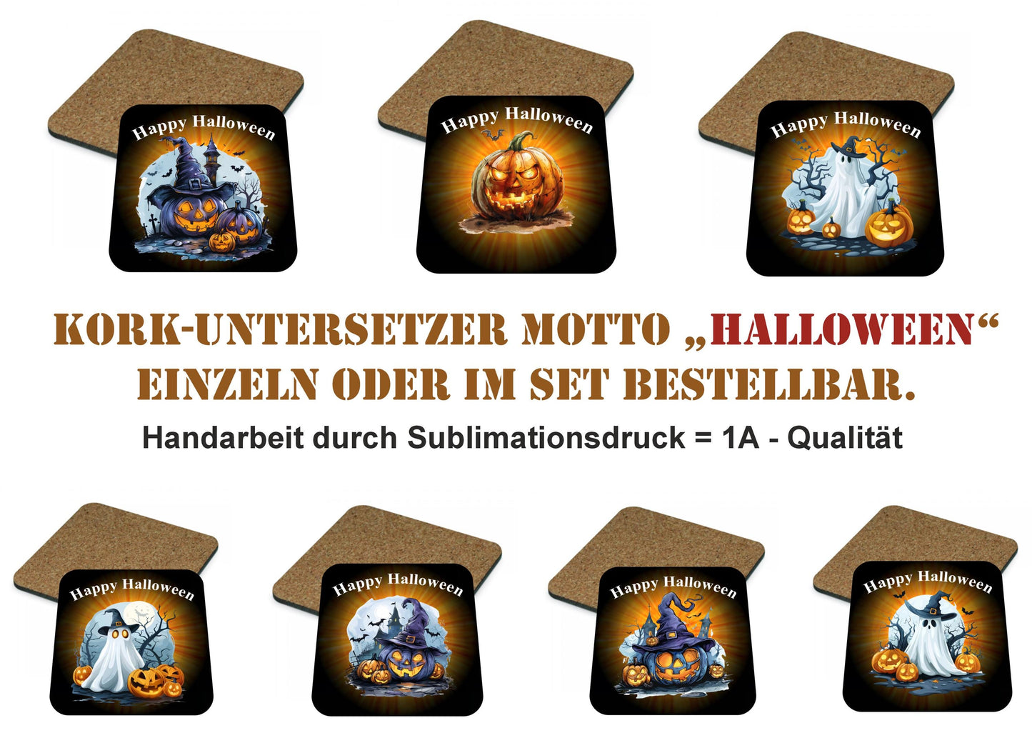 Lustiger Kork Untersetzer für Halloween, Geschenk, versch. Motive