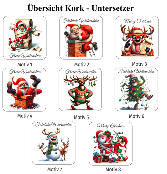 Christmas cork coasters with funny motifs