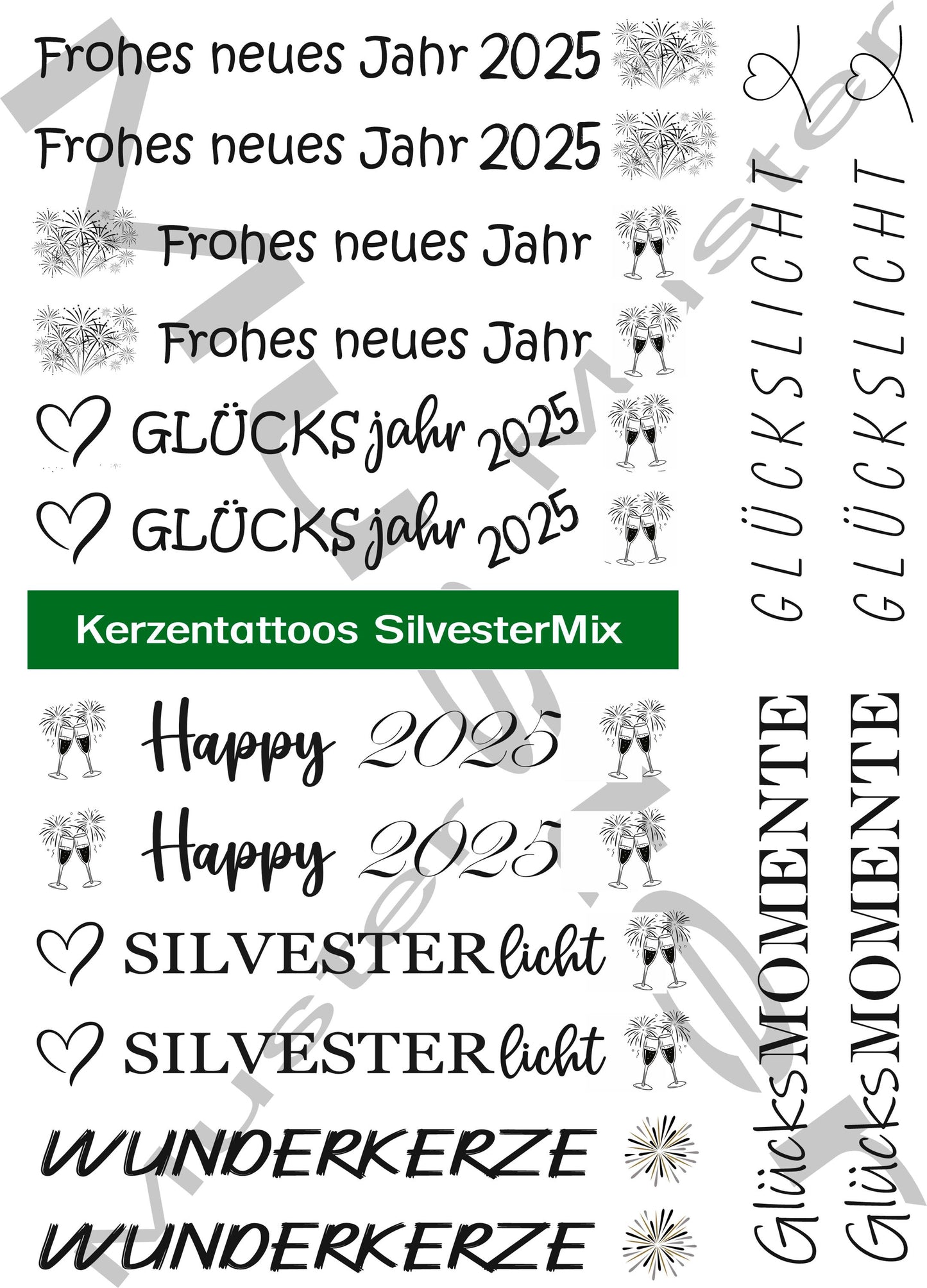 Kerzentattoo & Kerzensticker PDF Vorlage | Digitaler Download - SilvesterMix - Kreativ Kerzen gestalten