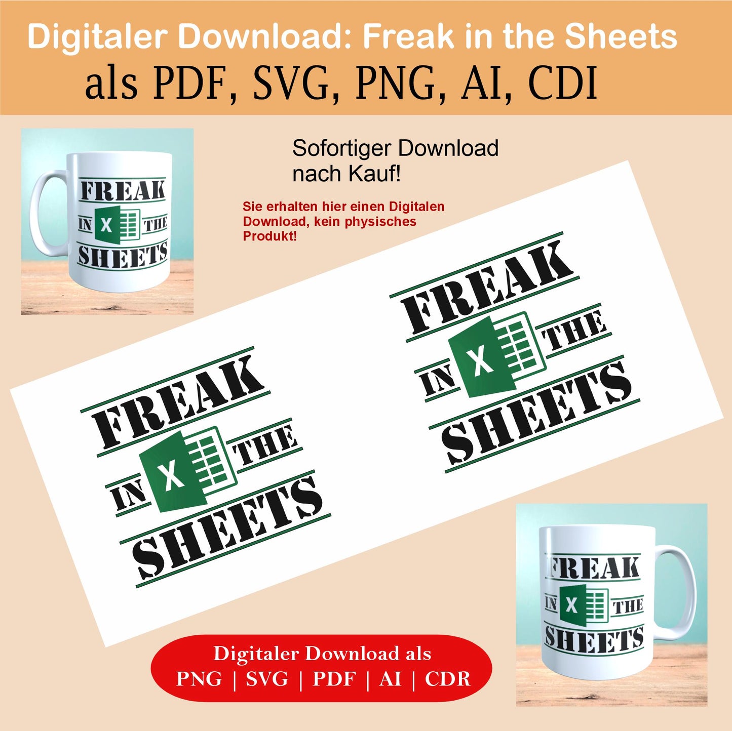 Freak in the Sheets 2 Excel Vorlage - Digitaler Download, lustige Tassen, Mockup Becher, Kaffeetassen, Sofort Drucken und Tasse erstellen