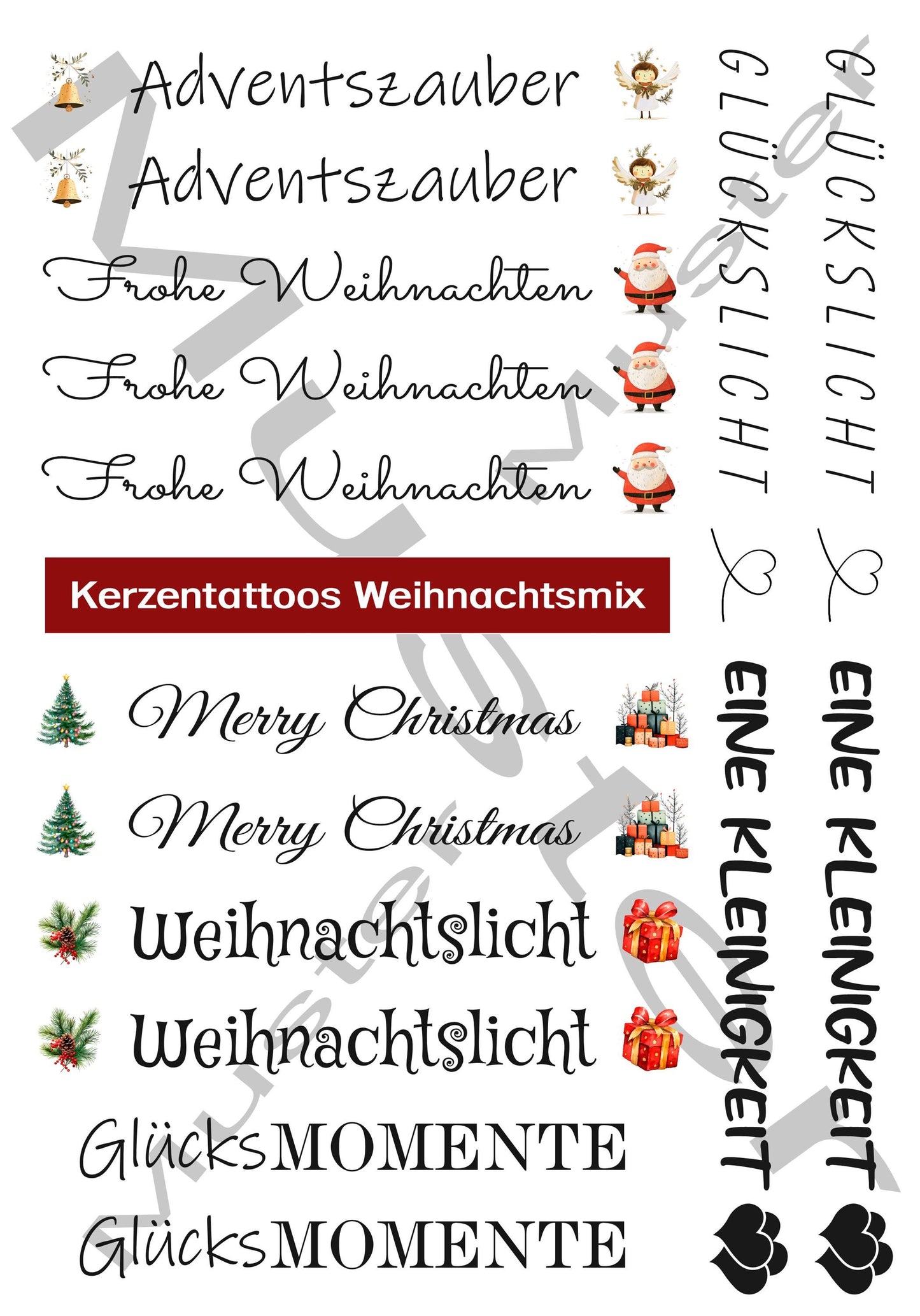 Kerzentattoo & Kerzensticker PDF Vorlage | Digitaler Download - Weihnachtsmix -Kreativ Kerzen gestalten