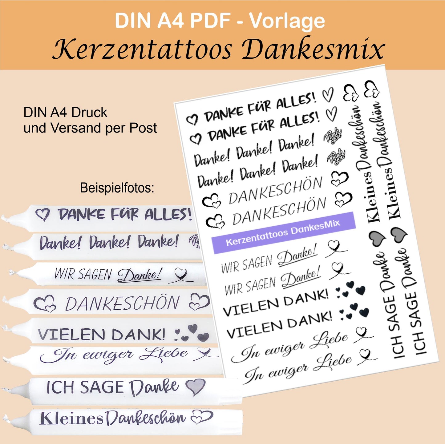 Kerzentattoos - DIN A4 Kerzenfolie mit festlichen und lustigen Sprüchen | Perfekte Deko für jeden Anlass | verschiedene Folien auswählbar