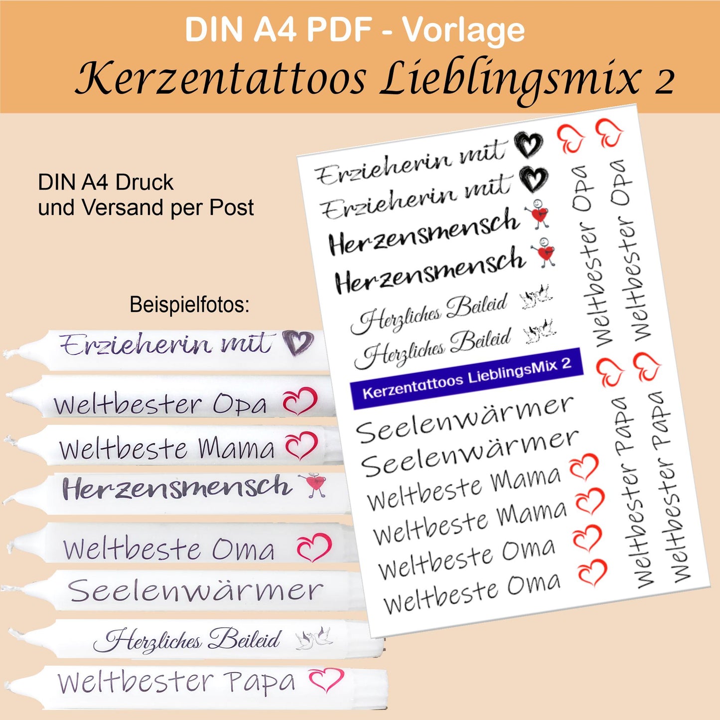 Kerzentattoos - DIN A4 Kerzenfolie mit festlichen und lustigen Sprüchen | Perfekte Deko für jeden Anlass | verschiedene Folien auswählbar