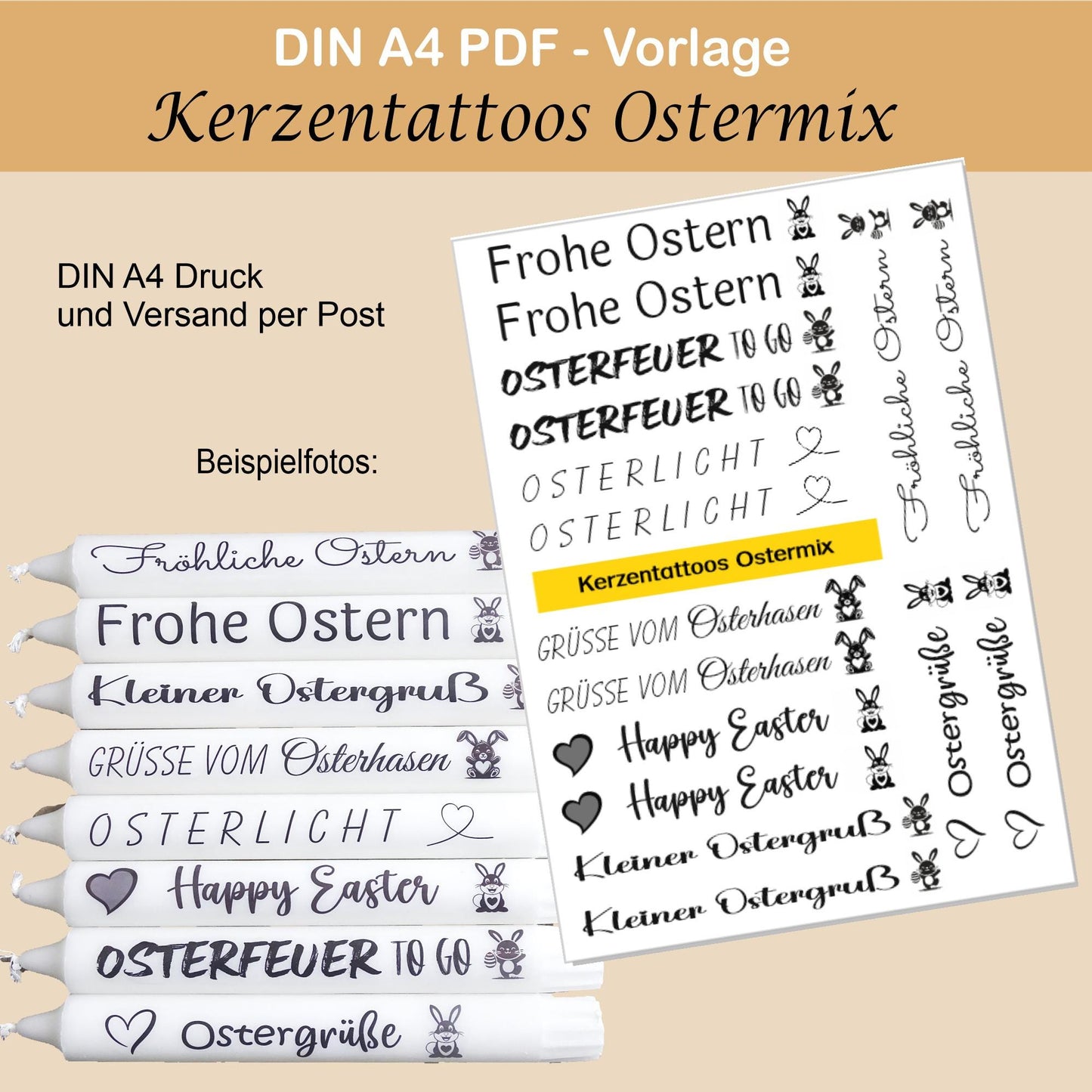Kerzentattoos - DIN A4 Kerzenfolie mit festlichen und lustigen Sprüchen | Perfekte Deko für jeden Anlass | verschiedene Folien auswählbar