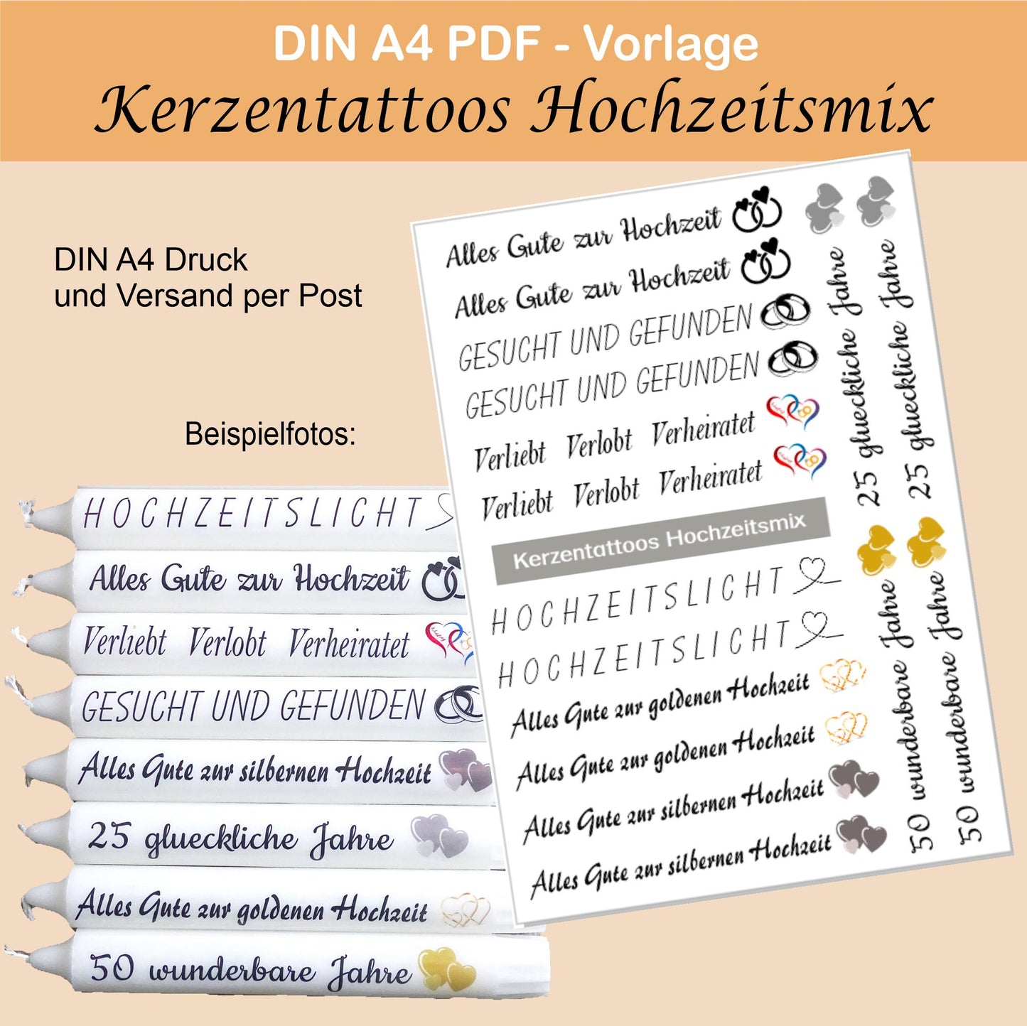 Kerzentattoos - DIN A4 Kerzenfolie mit festlichen und lustigen Sprüchen | Perfekte Deko für jeden Anlass | verschiedene Folien auswählbar