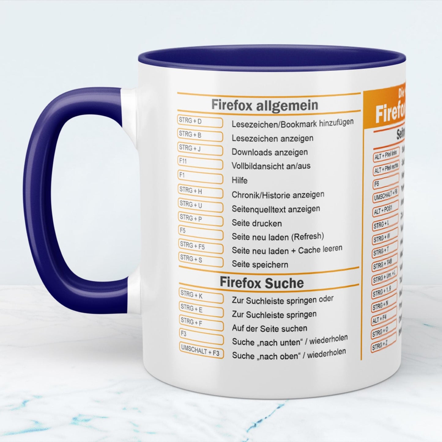 Mozilla Firefox Shortcuts Tasse Praktische Kurzbefehle für effizientes Surfen Perfektes Geschenk für Tech-Liebhaber