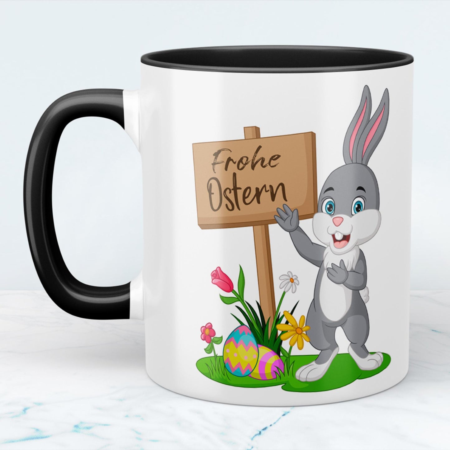 Bunte Ostereier und Kaffeegenuss Frohe Ostern Tasse, versch. Farben, Happy Easter