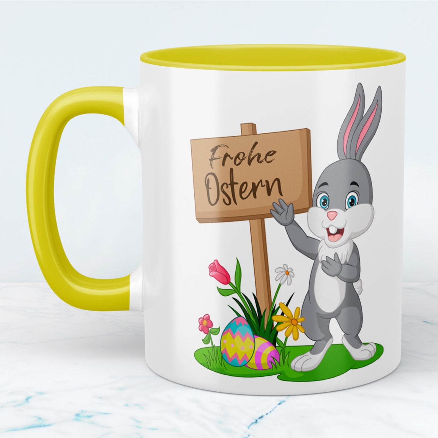 Bunte Ostereier und Kaffeegenuss Frohe Ostern Tasse, versch. Farben, Happy Easter
