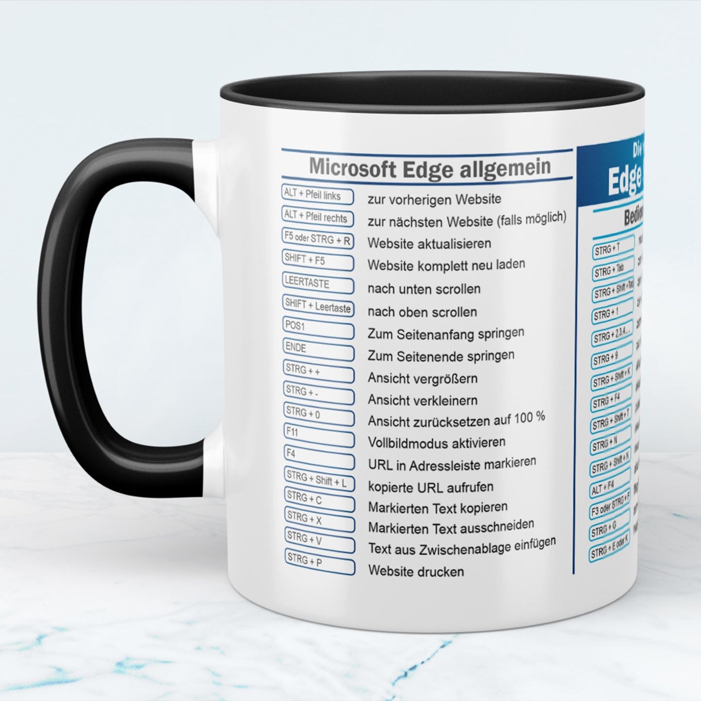 Microsoft Edge Kurzbefehle Tasse Perfektes Geschenk für Technikliebhaber und Produktivitätsfans Kaffeetasse mit praktischen Tipps