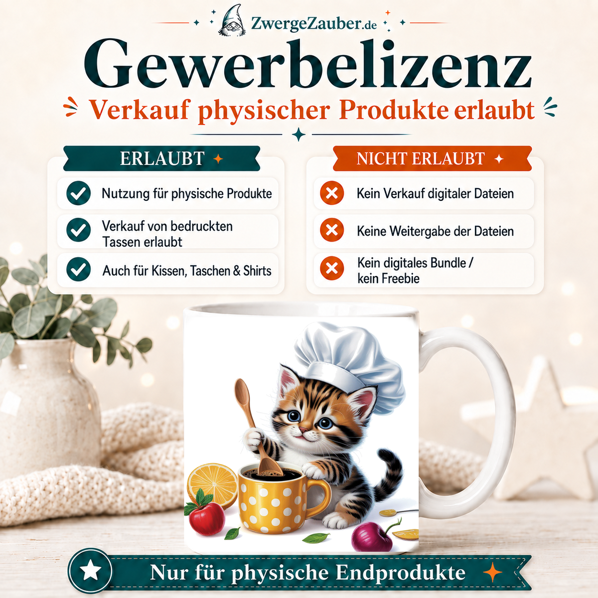 ZwergeZauber Tassendesign Kätzchen als Koch mit Kaffeetasse – Verkaufsbild 4