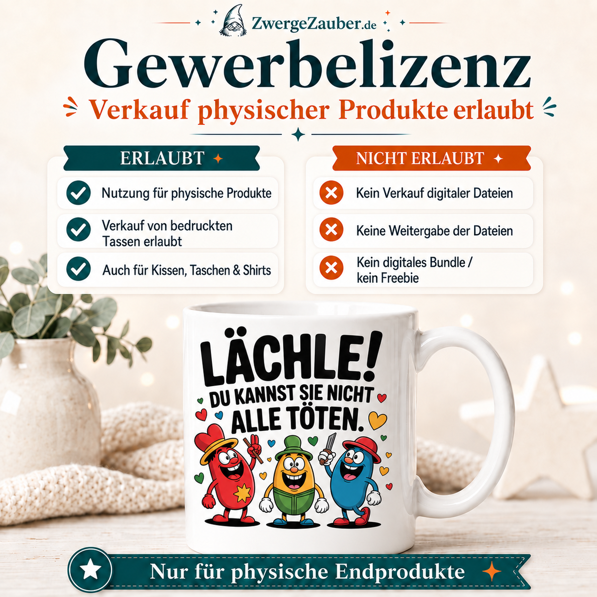 ZwergeZauber Tassendesign Lächle du kannst sie nicht alle töten – Verkaufsbild 4