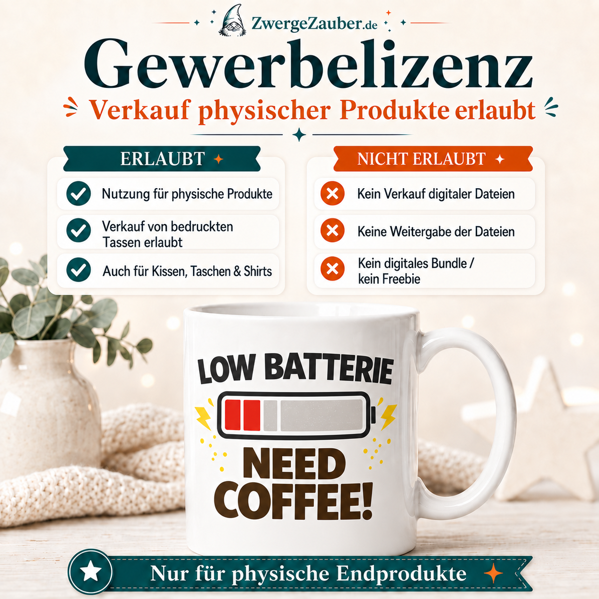 ZwergeZauber Tassendesign Low Batterie Need Coffee – Verkaufsbild 4
