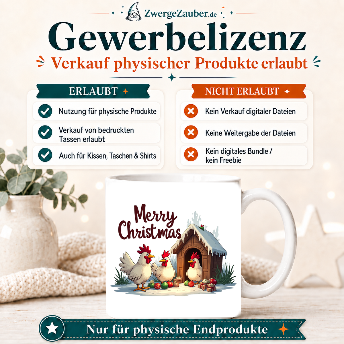 ZwergeZauber Tassendesign Merry Christmas Hühner am verschneiten Hühnerstall – Verkaufsbild 4