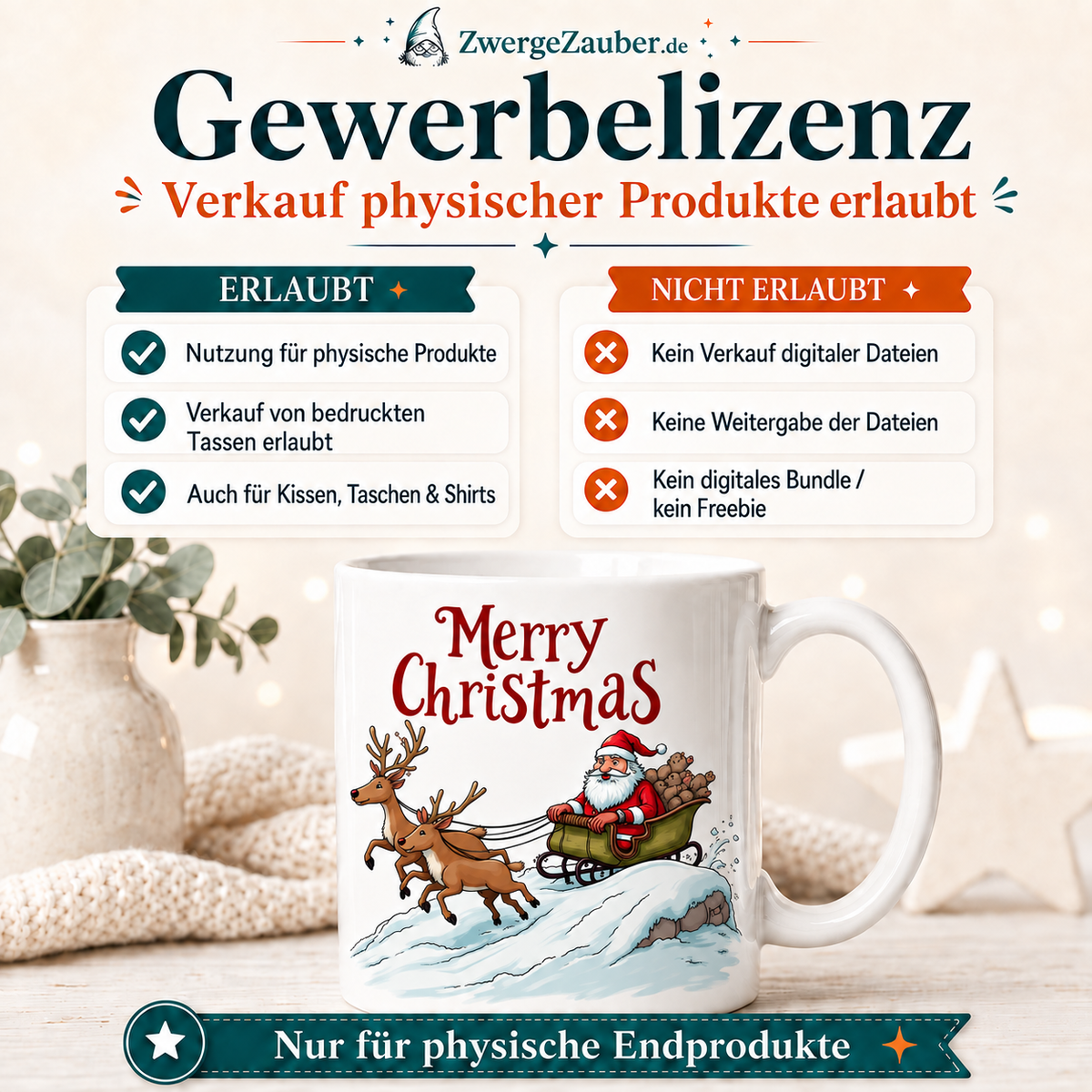 ZwergeZauber Tassendesign Merry Christmas - Weihnachtsmann mit Rentieren – Verkaufsbild 4