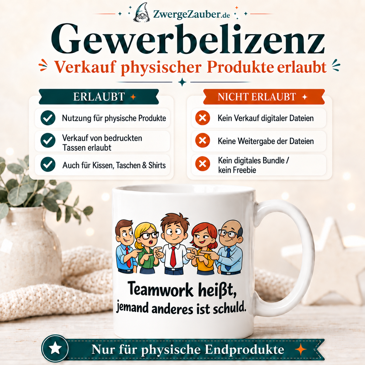 ZwergeZauber Tassendesign Teamwork heißt, jemand anderes ist schuld – Verkaufsbild 4