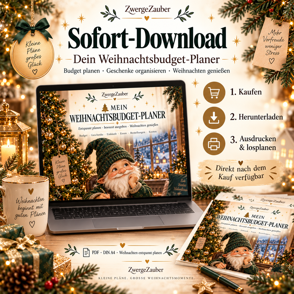 Weihnachtsbudget-Planer als sofort verfügbarer PDF-Download im DIN-A4-Format zum Ausdrucken und direkten Losplanen