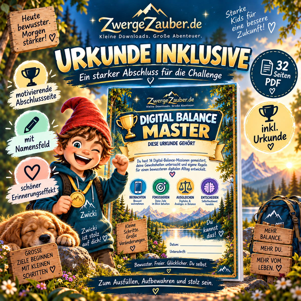 Digital Balance Master Urkunde zum Abschluss der 14-Tage-Challenge für Jugendliche von 10 bis 14 Jahren