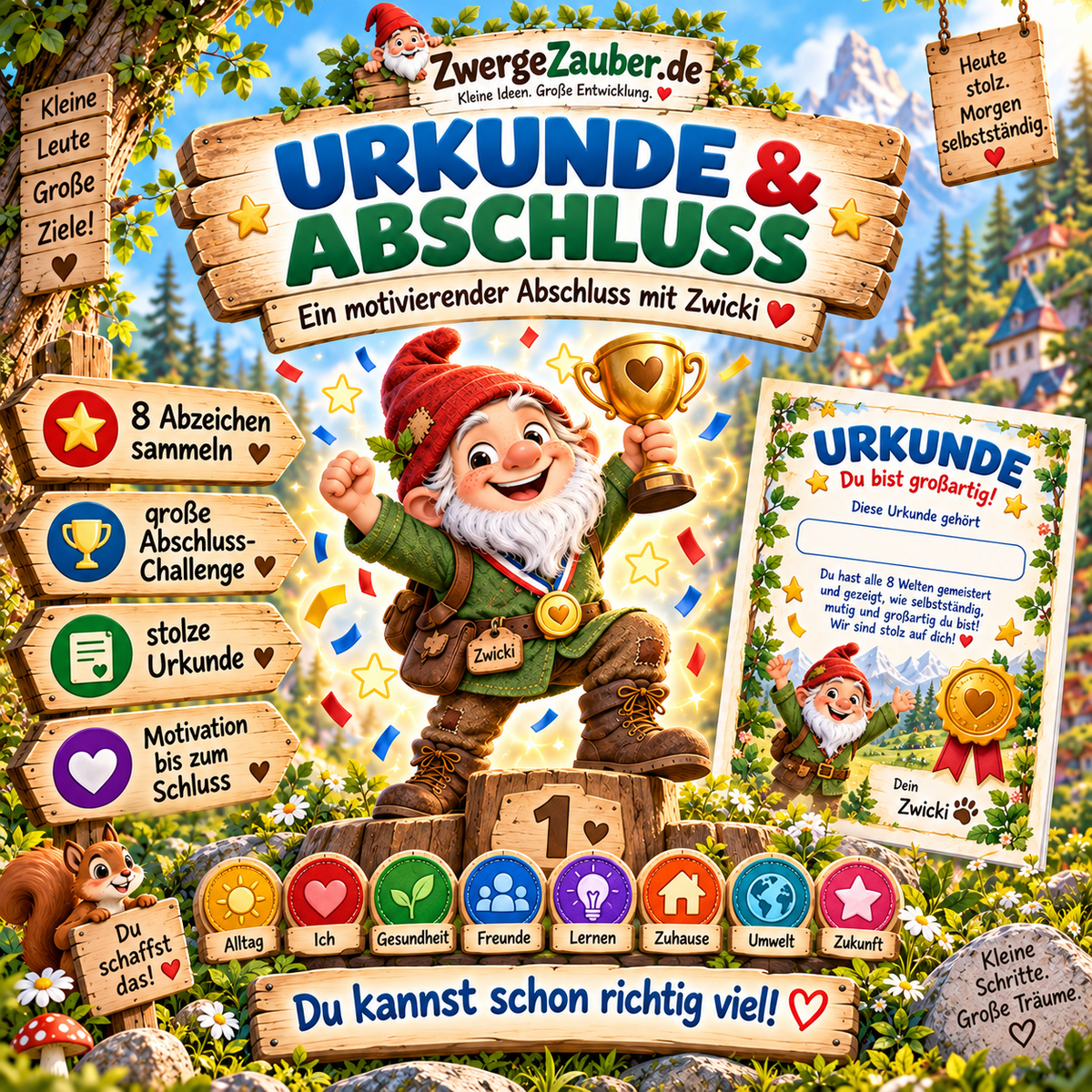 Selbstständig werden XXL mit acht Abzeichen, Abschluss-Challenge und Urkunde für kleine Alltagshelden