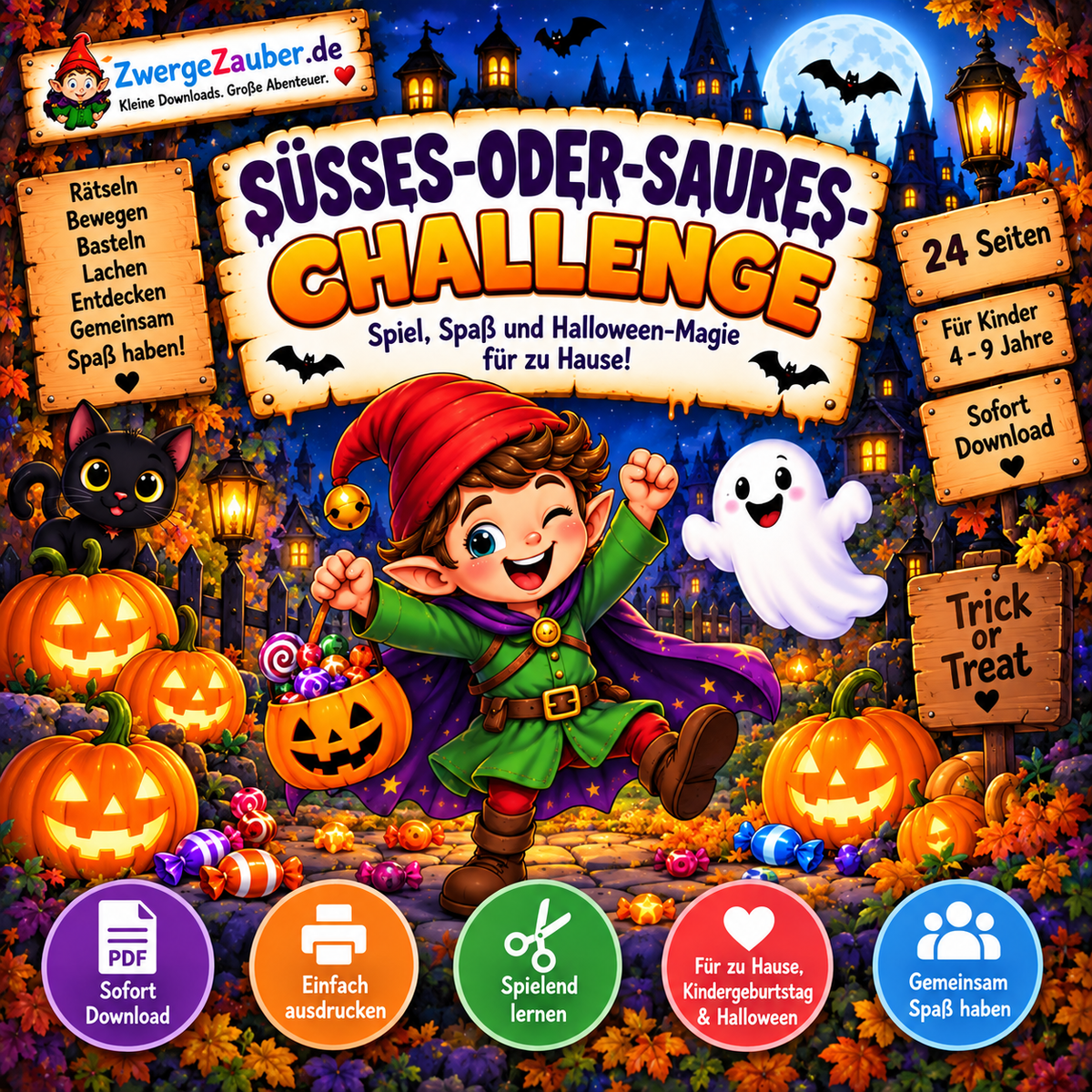 Halloween-Spielspaß mit Zwicki: Süßes-oder-Saures-Challenge zum Rätseln, Bewegen, Lachen und gemeinsamen Spielen