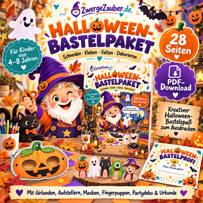 Halloween-Bastelpaket für Kinder von 4 bis 8 Jahren mit 28 Seiten zum Schneiden, Kleben, Falten und Dekorieren von ZwergeZauber
