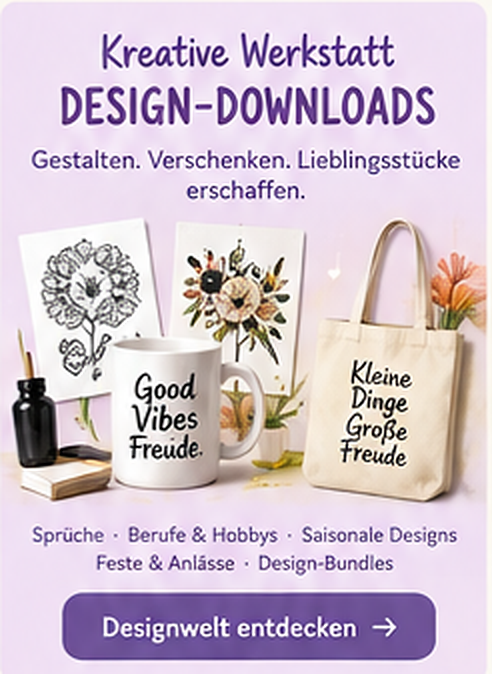 Kreative Werkstatt mit Design-Downloads für Tassen, Geschenke und DIY-Projekte