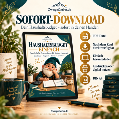 Haushaltsbudget einfach als PDF Sofort-Download im DIN-A4-Format zum Ausdrucken oder digitalen Nutzen