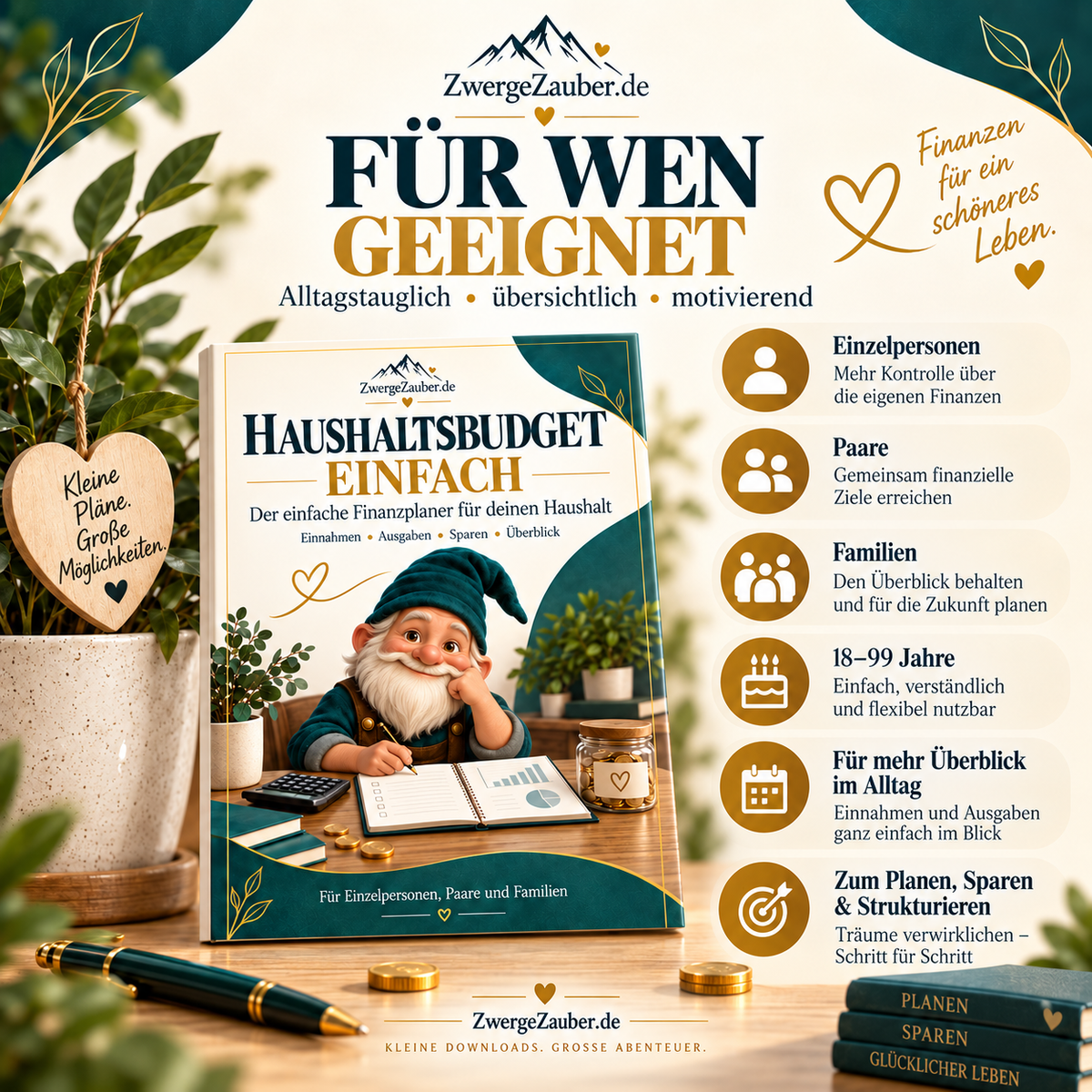 Haushaltsbudget einfach Finanzplaner für Einzelpersonen, Paare und Familien zum Planen, Sparen und Strukturieren