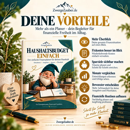 Vorteile des Haushaltsbudget einfach Finanzplaners mit Kostenübersicht, Sparzielen, Monatsvergleich und bewusster Finanzplanung
