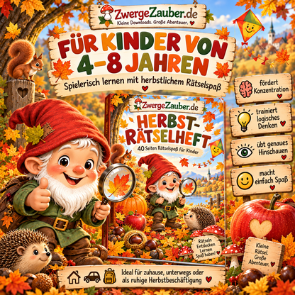 Herbst-Rätselheft für Kinder von 4 bis 8 Jahren zum spielerischen Fördern von Konzentration und logischem Denken