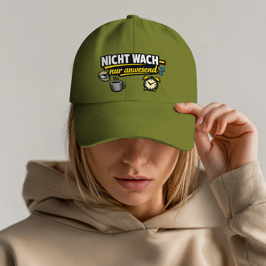 Dad Cap mit Spruch „Nicht wach – nur anwesend“ | Lustige Basecap aus Bio-Baumwolle