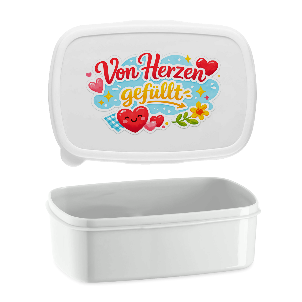 Lunchbox „Von Herzen gefüllt“ – Bedruckte Brotdose mit Spruch, Geschenk für Schule, Kita & Büro