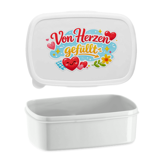 Lunchbox „Von Herzen gefüllt“ – Bedruckte Brotdose mit Spruch, Geschenk für Schule, Kita & Büro